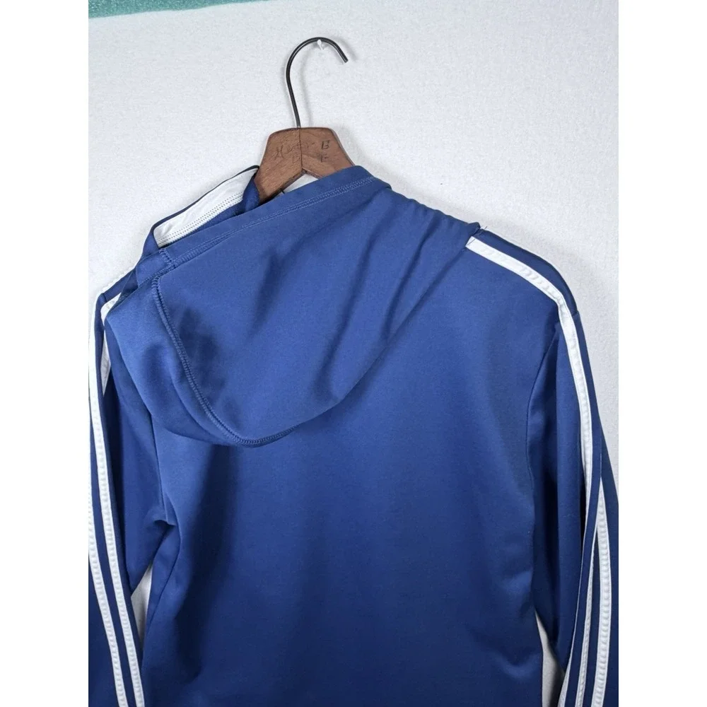 Adidas Hoodie Sweatshirt Pullover Youth Large 14/16 Blue White 3 stripes Gym